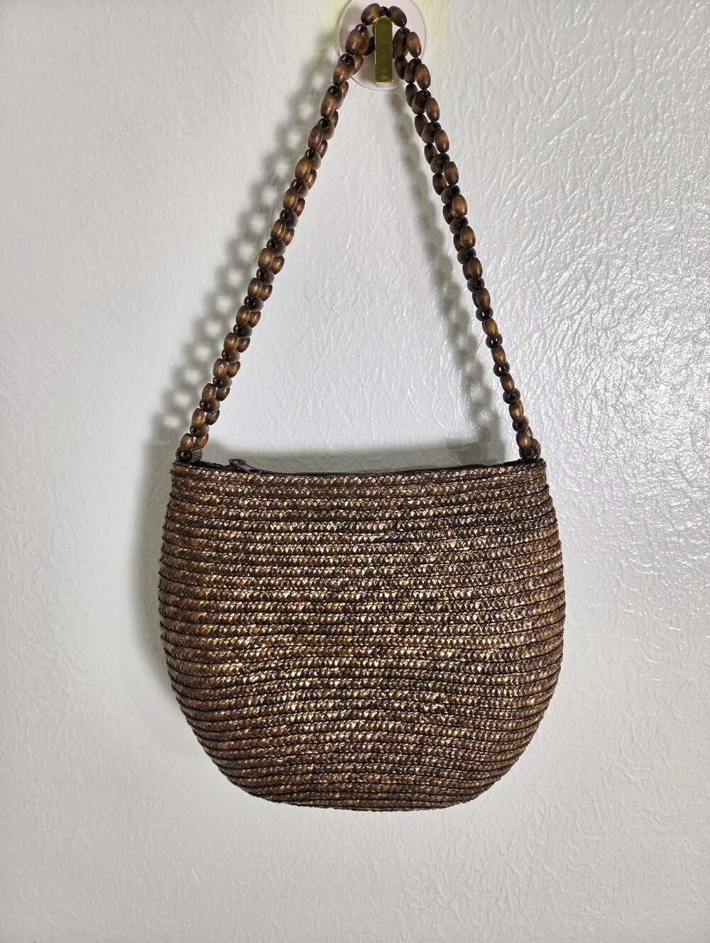 Brown Straw Purse with Beaded Strap - Picture 6 of 8